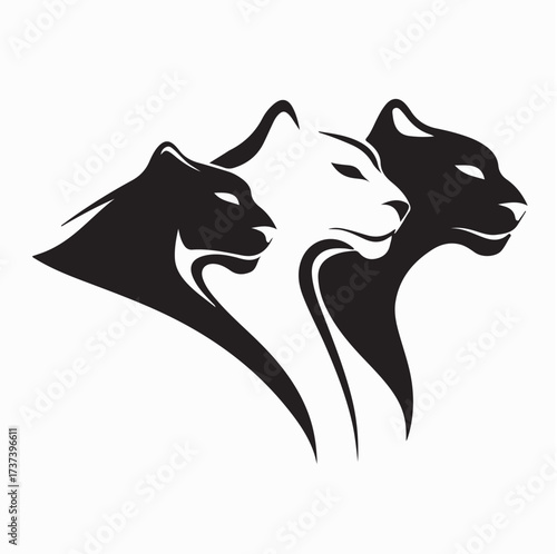 Triple Puma Head Logo Vector for Athletic Team or Esports Brand on white background
