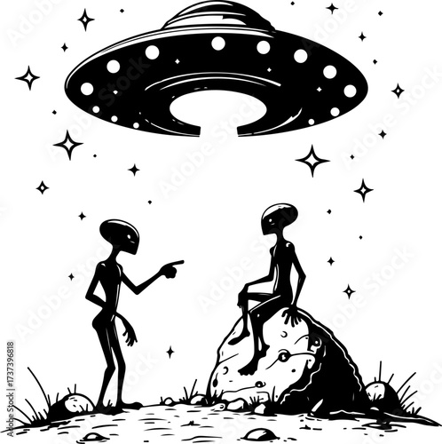UFO and Aliens Meeting Illustration