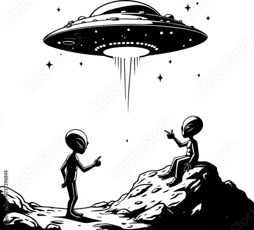 UFO and Aliens Meeting Illustration