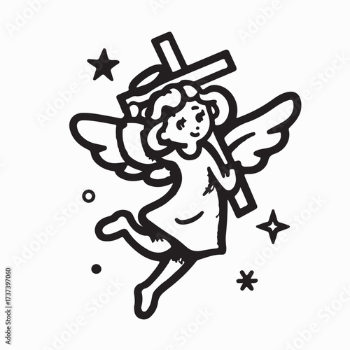 Wallpaper Mural Heavenly Whimsical Angel with Cross Vector Image isolated on white background Torontodigital.ca
