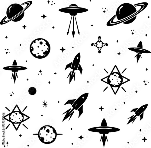 Set of Space and UFO Icons Vector Bundle