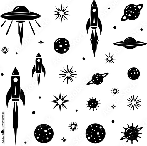 Set of Space and UFO Icons Vector Bundle