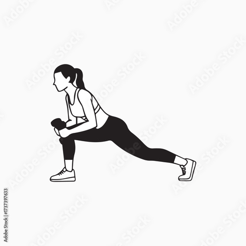 Vector art of woman performing a lunge exercise with a dumbbell