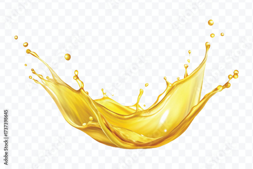 realistic fresh smooth liquid oil splash in mid air cut out and curve style isolated on transparent background