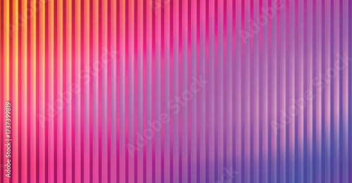 Trendy color horizontal background of ribbed glass effect. Gradient banner with holographic texture. Iridescent plastic with striped overlay. Vector illustration.