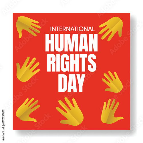 Modern Human Rights Day template with hand silhouette vector, global awareness square banner, social media post illustration, protest and humanity background