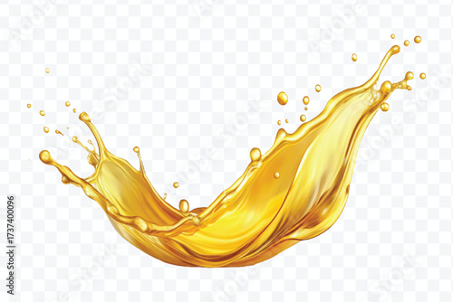 realistic fresh smooth liquid oil splash in mid air cut out and curve style isolated on transparent background