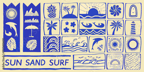 Wallpaper Mural Collection of blue and yellow tropical beach and ocean themed illustrations and icons Torontodigital.ca