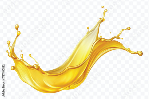 realistic fresh smooth liquid oil splash in mid air cut out and curve style isolated on transparent background