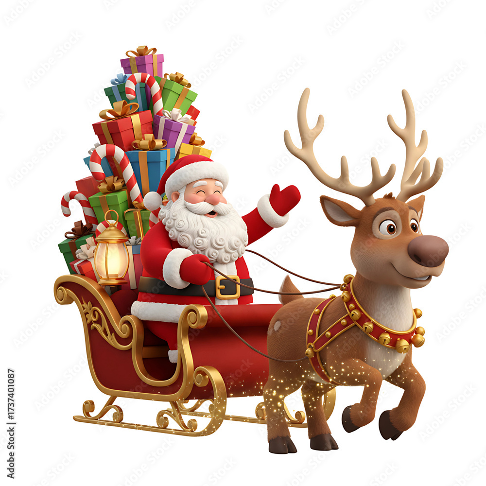 Fototapeta premium 3D Santa Claus and reindeer