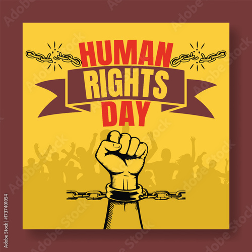 Modern Human Rights Awareness Banner, Vector Template with Raised Fist Silhouette, Global Humanity Protest Design, Social Media Post, Editable Square Banner Background