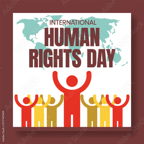 International Human Rights Day square banner template, vector illustration background, global humanity AI design for social media posts with Men's raise hand  vector illustration