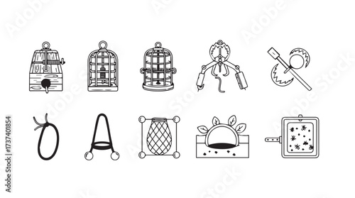 Collection of hand drawn icons representing various household and pet care items vector
