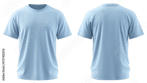 Light blue, short-sleeved crew neck t-shirt shown in front and back views on a white background.  Simple, plain design