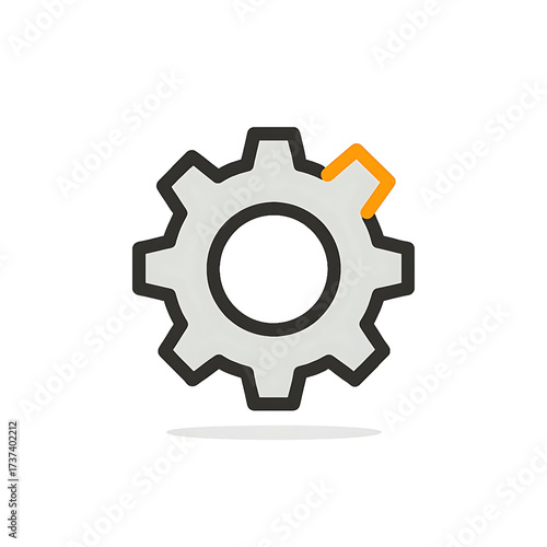 Vector graphic of a mechanical gear with a selected tooth, representing software development, engineering, or system configuration