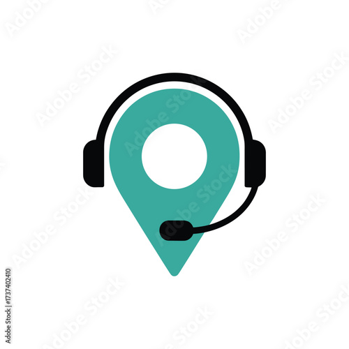 Location pin icon with a headset and microphone symbolizing customer support or service