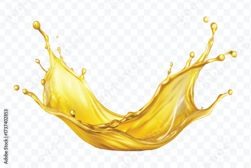 realistic fresh smooth liquid oil splash in mid air cut out and curve style isolated on transparent background
