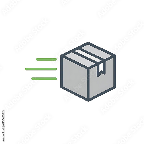 Fast delivery and shipping icon with a cardboard box and motion lines