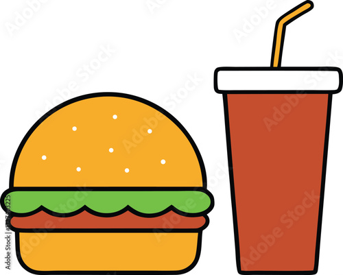 Flat Vector Burger and Soda Combo on White Background