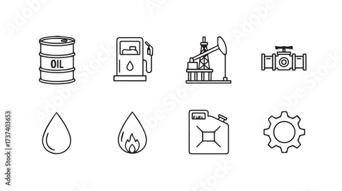 Set of industrial oil and gas industry icons hand drawn sketch style on vector