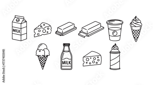 Hand drawn dairy products and frozen treats collection for wholesome breakfast and dessert vector