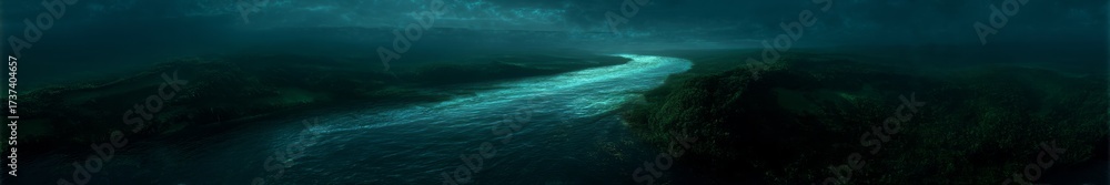 Fototapeta premium Dynamic 360-degree hdr panoramic view of emerald river scene in nature