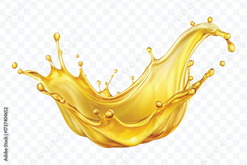 realistic fresh smooth liquid oil splash in mid air cut out and curve style isolated on transparent background