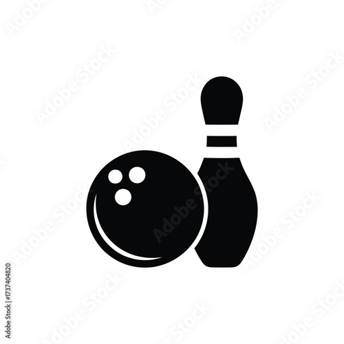 Black bowling ball with finger holes and pin with transparent background