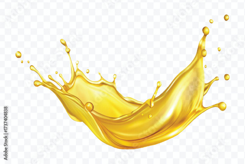 realistic fresh smooth liquid oil splash in mid air cut out and curve style isolated on transparent background
