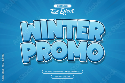 Winter promo editable text effect with cartoon text style and with blue comic background