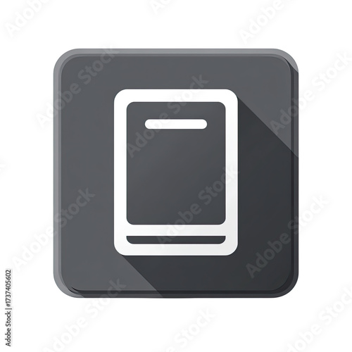 Dark gray square button depicting a white, simplified dishwasher icon with a long shadow