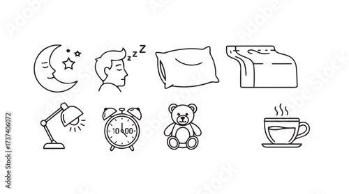 Charming hand drawn icons representing sleep rest and relaxation for peaceful nights vector