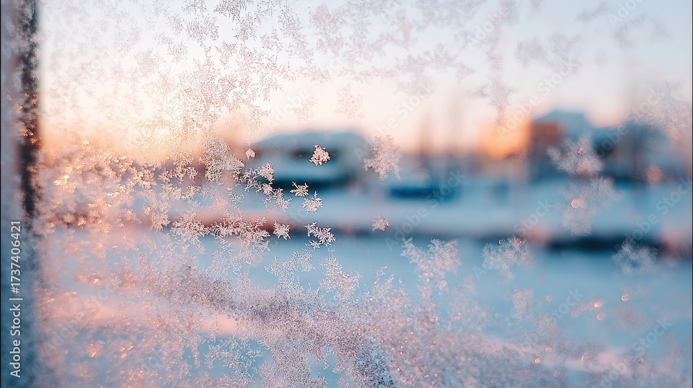 Fototapeta premium Intricate Ice Crystal Patterns on a Window in Winter