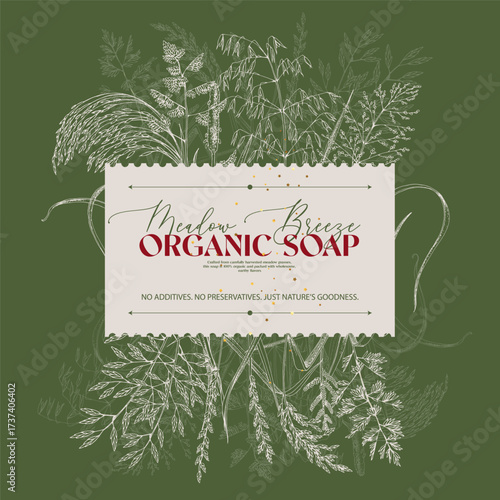 Organic soap label with grass vector