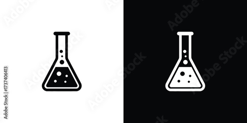 Chemical Erlenmeyer Flask with Bubbles Inside, Transparent Background Science Icon