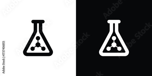 Chemistry Flask with Molecular Structure Icon on Transparent Background