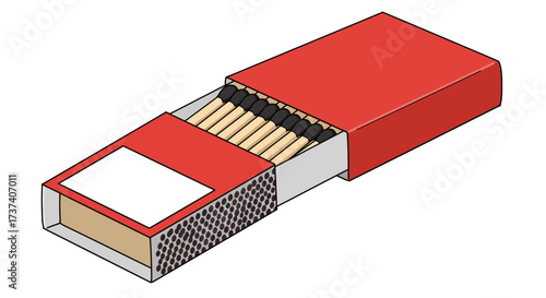 Red Matchbox with Matches and Striking Surface Illustration.
