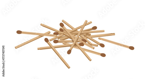 Pile of Unused Wooden Matches with Brown Heads.