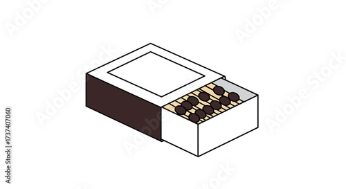 Open Matchbox with Matches Isometric View.