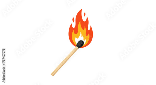 Cartoon Illustration of a Lit Matchstick with Bright Flames.