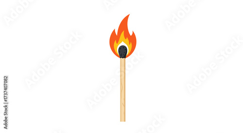 Burning Matchstick with Bright Orange Flame Illustration.