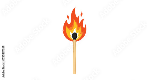 Cartoon Matchstick with Fiery Flame Illustration.
