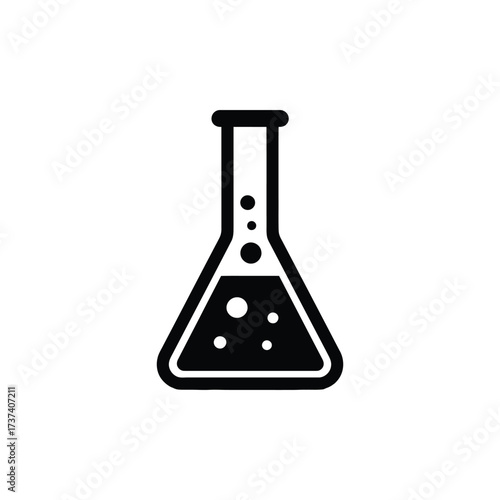 Erlenmeyer Flask Outline with Bubbles on Transparent Background Chemistry Icon