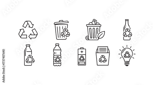 Recycling and eco-friendly icons set for sustainable living and environmental awareness vector