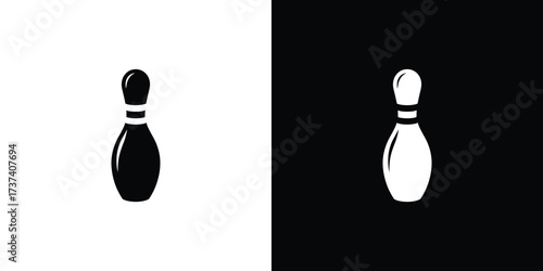 Isolated Bowling Pin Icon, Black Pin on White, White Pin on Black Background
