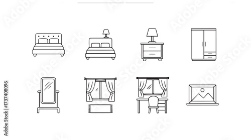 Collection of hand-drawn furniture icons representing bedroom and living room essentials vector