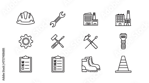 Set of industrial and construction icons for building and repair services vector