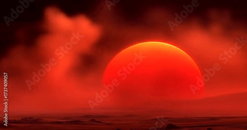 Space Sunset on Mars — red to rusty brown with dusty wind swirl