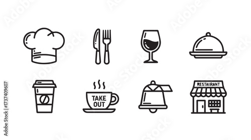 Collection of hand drawn restaurant and cafe icons for culinary business vector