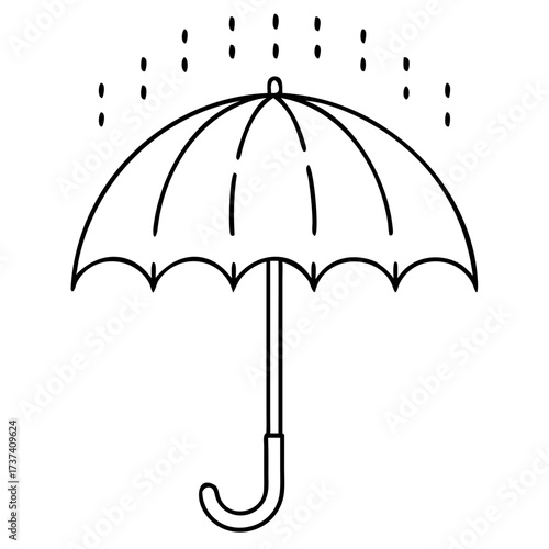 Scalable vector illustration of an umbrella open protecting from falling rain drops an icon for weather forecast apps isolated on transparent background